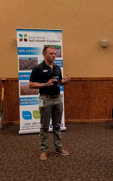 Nick Jorgensen, CEO of Jorgensen Land and Cattle near Ideal, SD, explained the economic benefits of soil health practices during the 2021 Soil Health School. SD Soil Health Coalition photo.